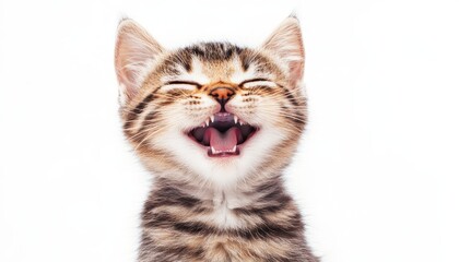 Obraz premium A happy cat joyfully laughing against a bright, isolated background