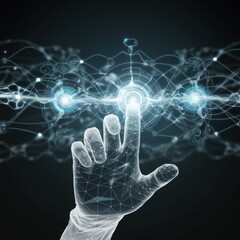 Futuristic Hand Interacting with Digital Network