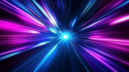 A panoramic display of high-speed technology with motion blur, set against a glowing abstract background in blue and purple neon colors, evoking a sense of futuristic speed.