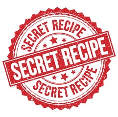 SECRET RECIPE text on red round stamp sign