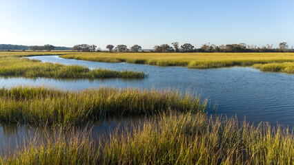 Sunset over low country marsh lands