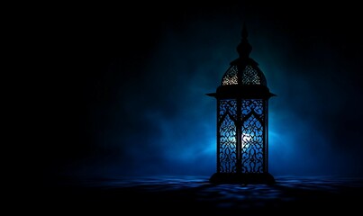 The Blue Glow Of A Ramadan Lantern Silhouette Reflecting Islamic Arabesque Patterns Into Ied Night’s Serenity