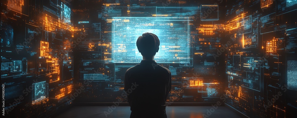 Poster futuristic educational interface with holographic book projections, ai tutor avatar, and elegant abs