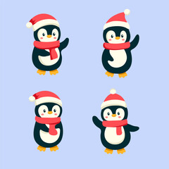 set of collection penguin in christmas wear a syal vector design