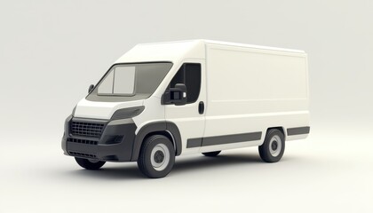 Naklejka premium A white delivery van parked in a minimalistic setting with a plain backdrop