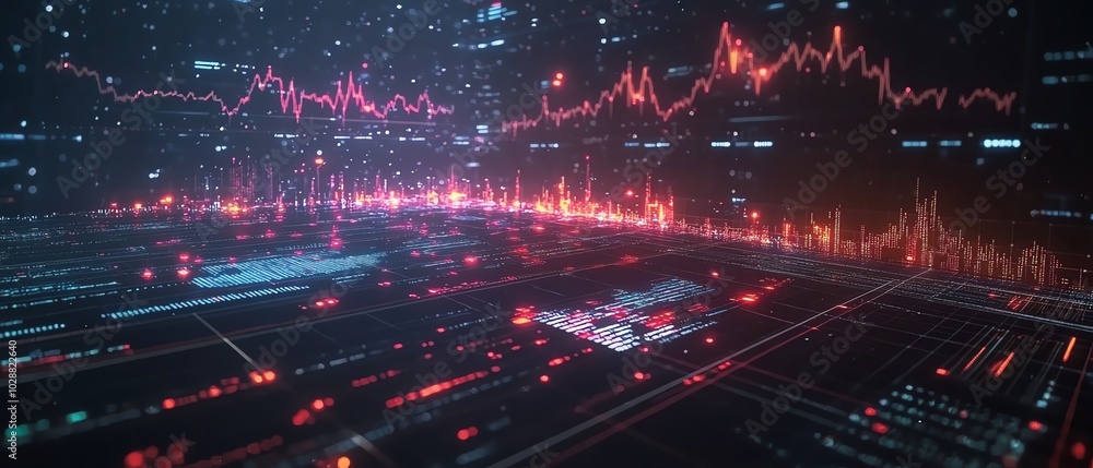 Poster 3d holographic financial dashboard featuring futuristic charts and graphs, glowing data streams in d