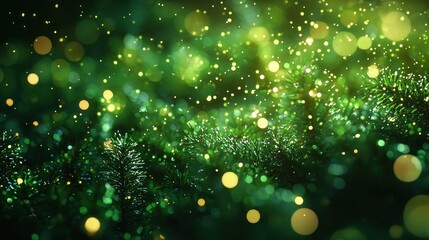 A vibrant green background adorned with twinkling fairy lights creates a festive and cheerful Christmas atmosphere.