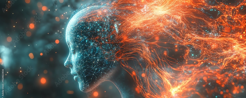 Leinwandbilder digital cosmos featuring an ethereal ai entity, illuminated circuits, and neural network tendrils, w