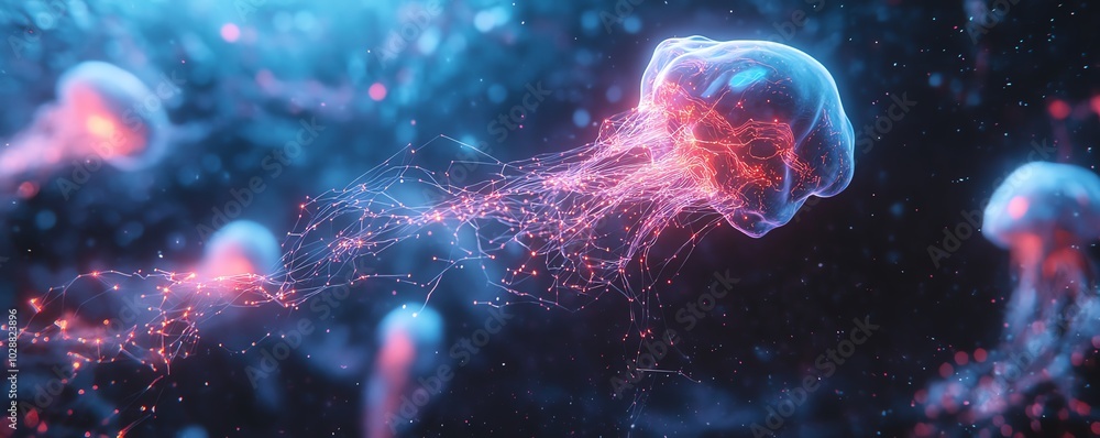 Leinwandbilder digital cosmos featuring an ethereal ai entity, illuminated circuits, and neural network tendrils, w