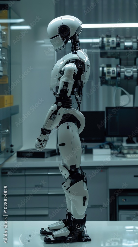 Poster advanced robot in a high-tech laboratory, 4k hyperrealistic photo