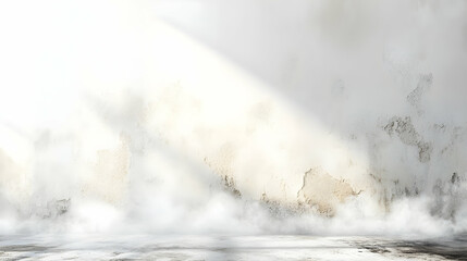 A minimalist, weathered wall with soft lighting and fog.