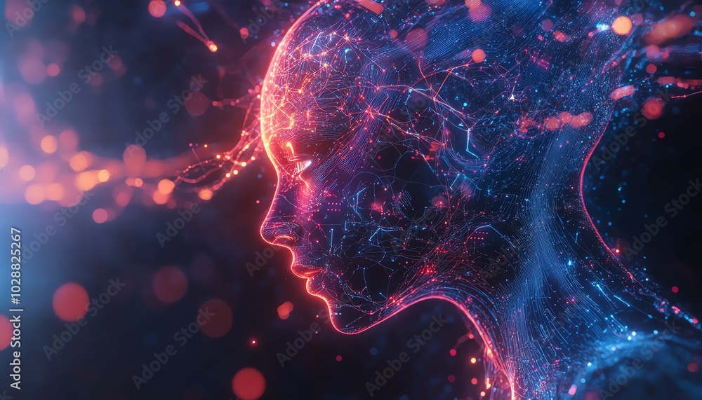 Fototapete futuristic digital universe with an ethereal ai entity, glowing circuits and neural network tendrils