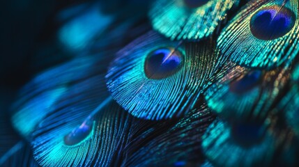 Fototapeta premium Close-up of a Blue and Green Peacock Feather with Eye Spot
