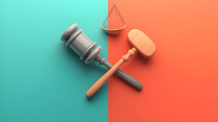 Justice Symbols Gavel Scales of Justice Abstract Minimalist Concept