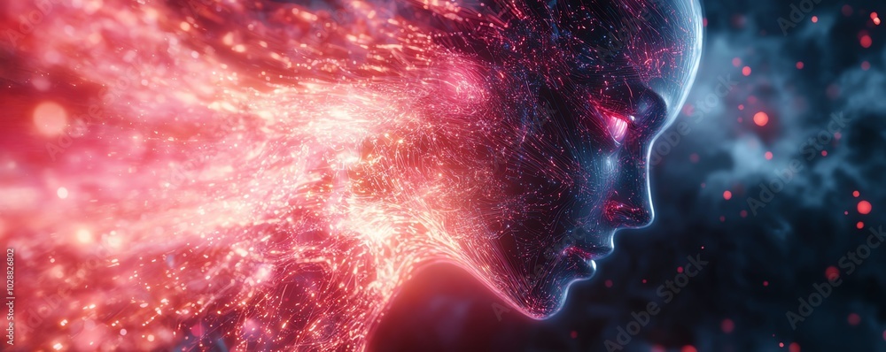 Aufkleber ai entity emerging from a vibrant digital cosmos, surrounded by radiant circuits, neural network ten