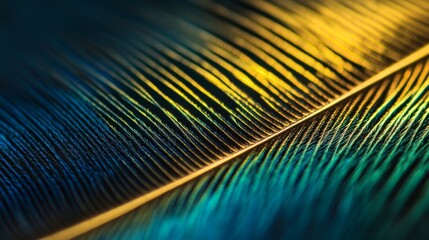 Obraz premium Close-up of a Vibrant Peacock Feather with Green and Yellow Hues