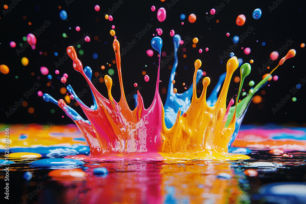 Poster colorful splash of paint creating vibrant patterns in darkness
