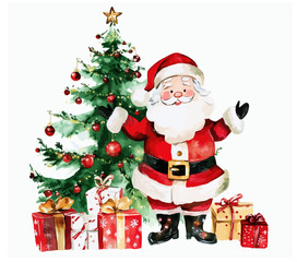 Santa Claus brings gifts, Christmas tree and presents,Merry Christmas
