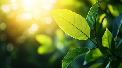 Obraz premium Sunlight Filtering Through Vibrant Green Leaves