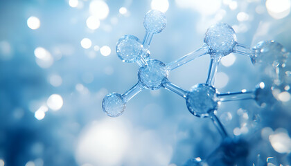 A blue and white background adorned with transparent molecular structures, creating a scientific ambiance