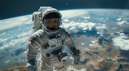 A space astronaut, in the environment of outer space.