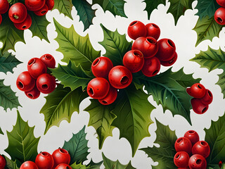 Illustration of a holly branch with red berries