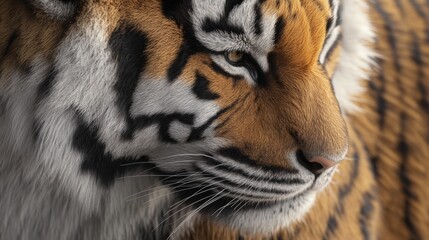 Fototapeta premium Close-up of a Tiger's Face with Detailed Fur and Stripes
