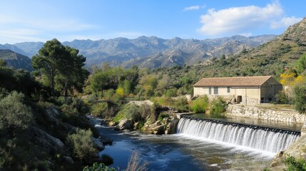 Fototapeta premium Scenic View of a Hydroelectric Dam and Surrounding Nature