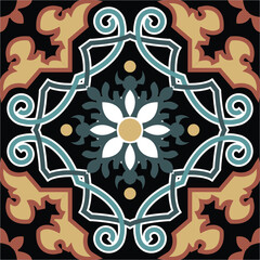 ceramic tile pattern vector, vintage damask wallpaper, colorful seamless floral background, texture for design floor, wall, textile, paper, tiled, Portugal, Morocco	
