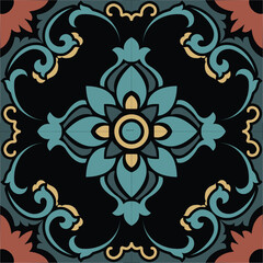 ceramic tile pattern vector, vintage damask wallpaper, colorful seamless floral background, texture for design floor, wall, textile, paper, tiled, Portugal, Morocco	
