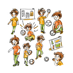 Naklejka premium Sport children. Cartoon clipart set for kids activity coloring book, t shirt print, icon, logo, label, patch or sticker. Vector illustration