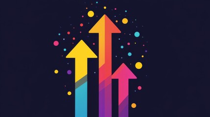 Fototapeta premium A vibrant graphic showcasing a triple-layered upward arrow, representing various aspects of growth: skills, knowledge, and teamwork, essential for business success.