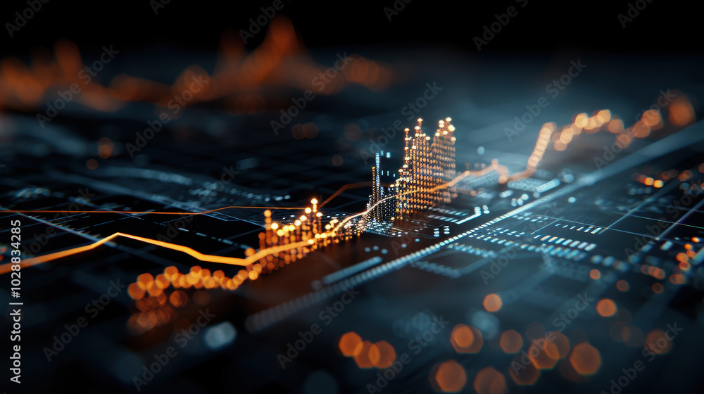 Poster visualize dynamic world of finance with this abstract representation of data analytics, showcasing v