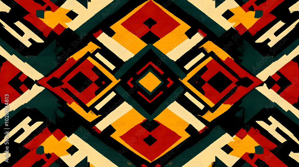 Poster abstract geometric pattern with vibrant colors and shapes.