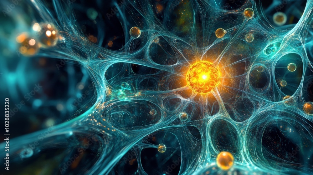 Poster abstract network with glowing core.