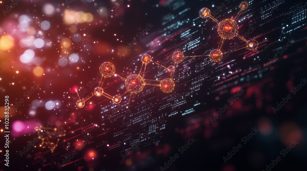 Aufkleber abstract molecular structure with glowing particles.