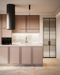 Modern kitchen interior design. 3D Rendering, 3D Illustration