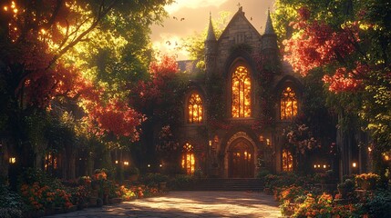 Warm Soft Lighting in a Serene Garden Setting