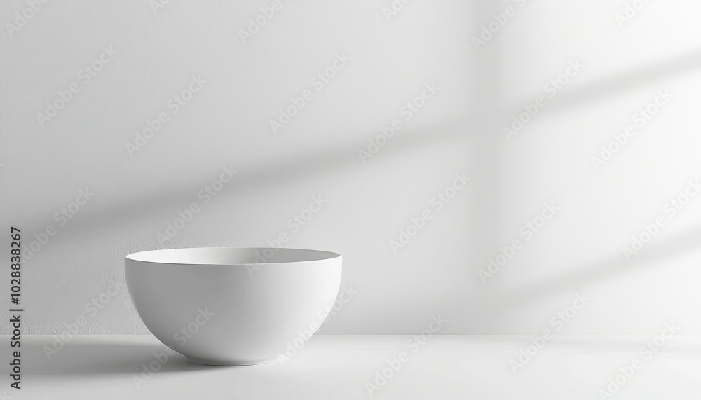 Poster a minimalist white bowl sits on a plain surface, with soft shadows enhancing its simple elegance and