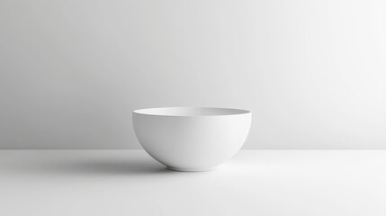 A minimalist white bowl sits elegantly on a smooth surface, showcasing simplicity and modern design against a light backdrop.
