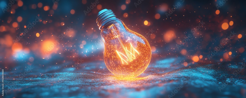 Poster luminous 3d light bulb emanating a warm inviting glow, inspiring symbol of innovation and bright ide