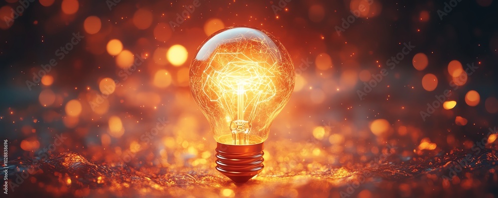 Poster luminous 3d light bulb emanating a warm inviting glow, inspiring symbol of innovation and bright ide