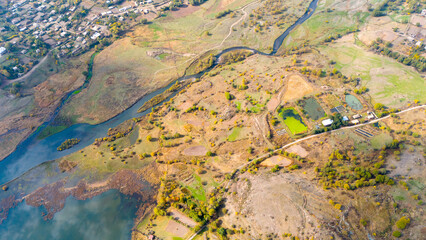 A beautiful reservoir with turquoise water. Taken with a drone . Reservoir Angeghakot