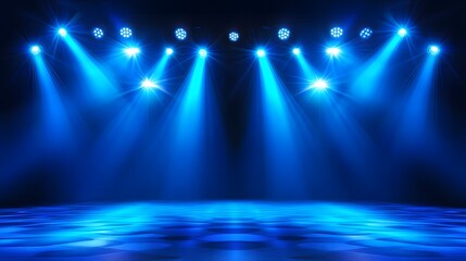 Blue stage lights background vector presentation design with copy space, an empty place for text