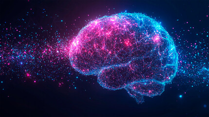 Artificial Intelligence brain in futuristic holographic technological panel interconnecting data connections