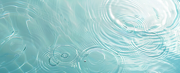 Abstract background with water ripples and circles on light blue, white or grey color. Water texture banner for cosmetic product presentation design. 