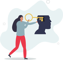 Unlock true potential or motivation to set new mindset, key to success or career achievement, learning or imagination concept.flat design with people.