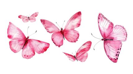 pink butterflies in watercolor style isolated on white or transparent png
