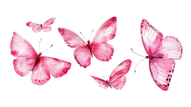 pink butterflies in watercolor style isolated on white or transparent png - Powered by Adobe