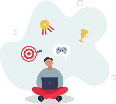 Gamification, marketing strategy for customer to achieve target and win the prize, reward or challenge to keep customer engagement concept.flat design with people.
